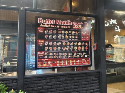 ป้ายเมนูอาหารติดผนัง กระจกร้านอาหาร