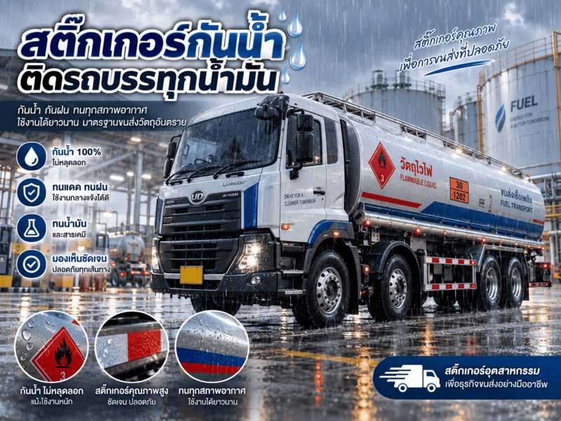 สติ๊กเกอร์กันน้ำติดรถบรรทุกน้ำมัน